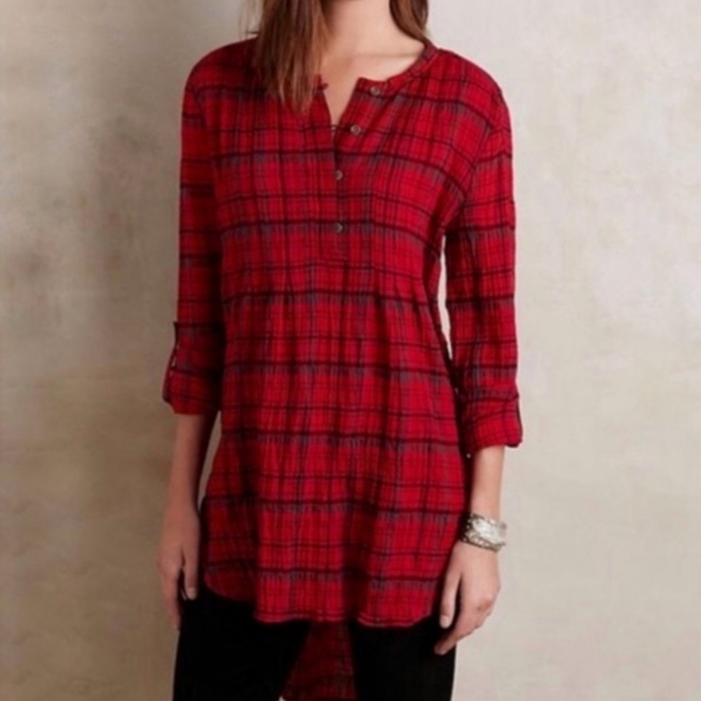 Anthropologie Holding Horses Red Plaid Halfpenny Tunic